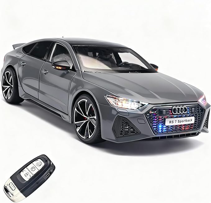 1:18 Audi RS7 Diecast Car,Pull Back Toy Model Cars,Remote Control Key Version Metal Toy Cars with Lights and Sounds,Gift for Children and Adult（Gray）