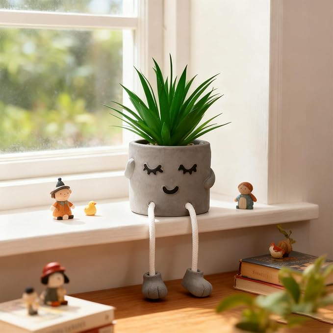 guowanpp Small Artificial Succulent Plant in Pot 1PCS - Lifelike Fake Succulent for Indoor Home Decor, Real Touch Mini Potted Plant for Kitchen Window Sill, Office Desk, Shelf Decor Accessories