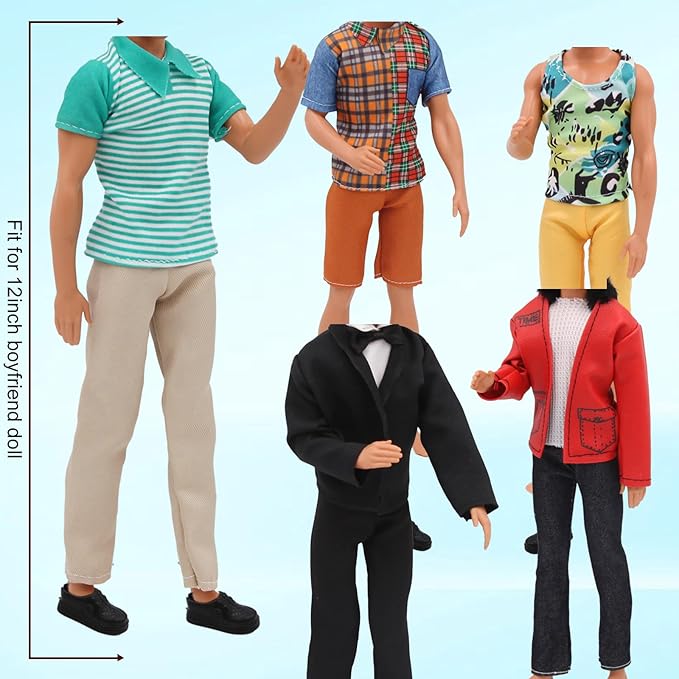EuTengHao Doll Clothes for 12 Inch Boy Dolls with Jeans Leather Jackets Shorts Suits Sweatshirts T-Shirts Fashion Clothes for 12'' Boy Doll (6 Sets, Random Style)