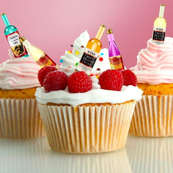 Harrycle 10 Pcs Miniature Wine Bottles with 2 Pieces Mini Toilet Cake Topper Dollhouse Cake Accessories Funny Tiny Toy Set for Celebrating Party Favor Birthday Party Decoration