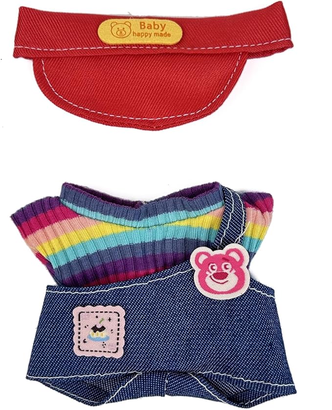 17cm Doll Clothes(NO Doll), Cute Dolls Outfit Accessories with Hat + Top + Suspenders Pants, Small Kawaii Clothes Set for Dolls(Style 12)