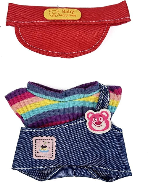 17cm Doll Clothes(NO Doll), Cute Dolls Outfit Accessories with Hat + Top + Suspenders Pants, Small Kawaii Clothes Set for Dolls(Style 12)