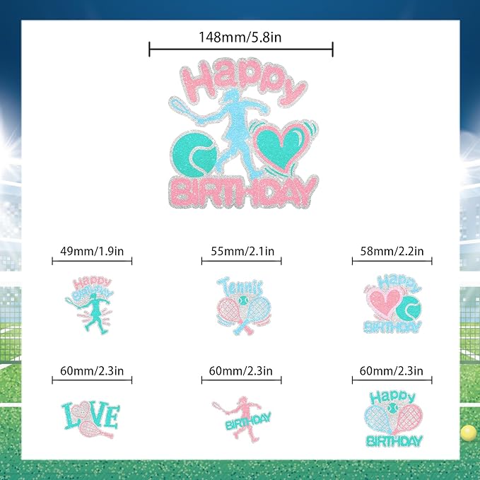 7-Piece Tennis Cake Topper Set Girls Athlete Happy Birthday Racket, Girls and Ladies Tennis Player Birthday Party, Baby Shower Party or Tennis Themed Party I Love Tennis Decorations. LIANGSS
