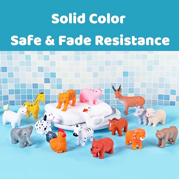 Baby Bath Toys, for Infants 6-12& Toddlers 1-3, No Hole Bathtub Toys (Animals Combo Ⅲ, 16 Pcs with Mesh Bag)