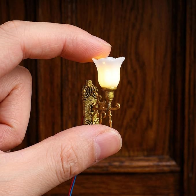 Yardwe 4pcs Dollhouse Led Wall Lights, 1:87 Scale Miniature Wall Lamps DIY Moss Micro Landscape Decor, Sand Table Model Accessories for Scene Decoration