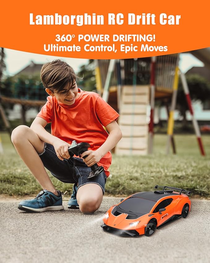 Lamborghini Remote Control Car for Boys 8-12, Officially Licensed 1:18 Scale 2.4GHz 15Km/ RC Drift Car Toys with Headlight, 2 Batteries 60 Min Play, RC Gift Toy for Boys & Girls Ages 3-12 & Adults