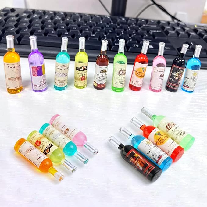 10Pcs 1:12 Scale Mini Miniature Bottles Wine Bottles miniverse Make it Mini Food Mini House Drink Accessories Dollhouse Decoration (10pcs Non-Repeating)