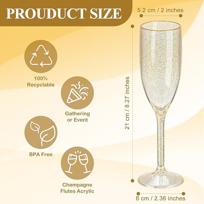 XUWAIDSGN 24 Pcs Reusable Champagne Flutes Plastic Wine Glasses Bulk Vintage Champagne Flutes Mimosa Bar Glasses Stemmed Drinking Cups 5.4OZ for Christmas Birthday Wedding Bride
