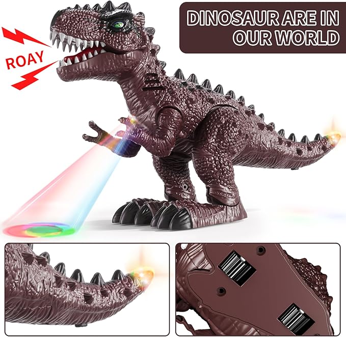 3-Pack Electronic Walking Dinosaur Toys for Toddlers 2-4, Moving Dinosaurs Toys with Lights, Roaring Sounds, T-Rex, Brachiosaurus & Stegosaurus, Xmas Birthday Gift for 2 3 4 5 6 Years Old Boys