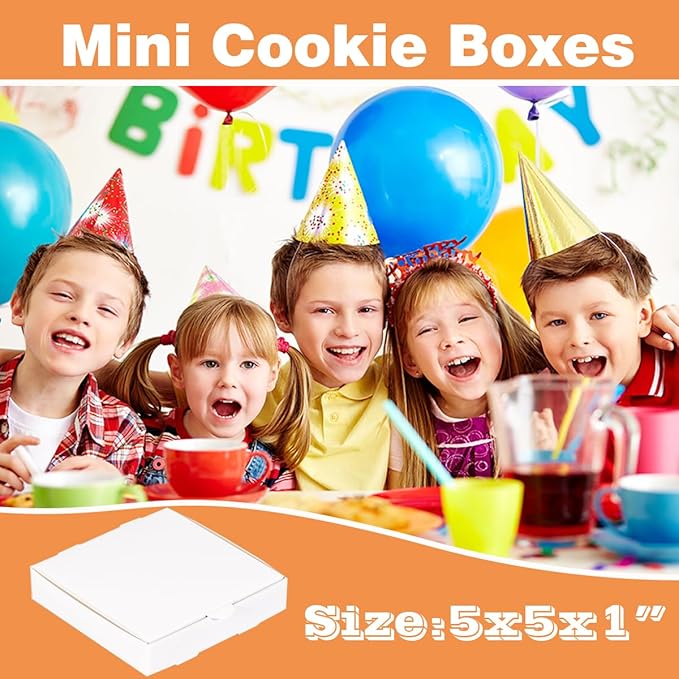 JJO Mini Cookie Boxes 5x5x1 Inches 50 Pack Small Elf Pizza Boxes for Cookie, Party Favors,Mini Pies and Crafts