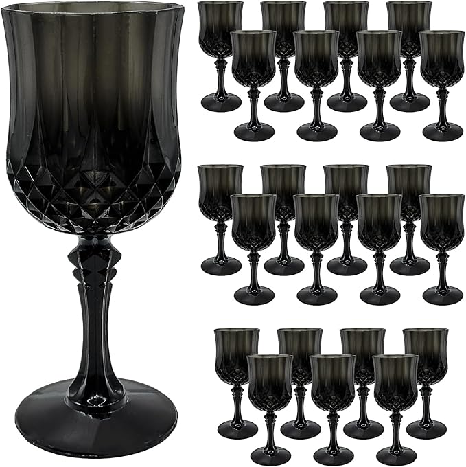 Veiuwa 24 PCS Black Plastic Wine Glasses,Reusable Plastic Wine Glasses,Black Goblet Glass,Durable and Sturdy Cups Can Be Used for Various Parties Such as Weddings!