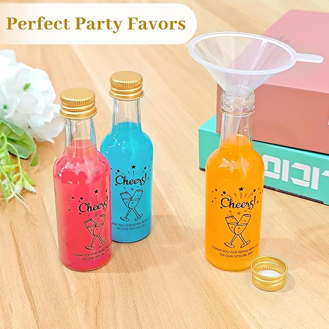 OurWarm 50 Pack Mini Liquor Bottles, 1.7oz/50ml Mini Shot Bottles with Gold Screw Caps Funnels Tags & Twines, Empty Wine Bottles for Juice Alcohol Homemade Liquor Birthday Wedding DIY Party Favors
