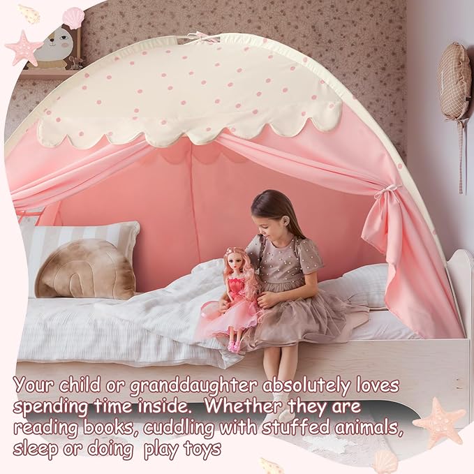 Sherilyn Twin Bed Canopy Tent Toddler, Kids Bed Canopy Indoor on Bed Privacy Space Playhouse Sleeping Blackout Twin Size Tents Bunk Bed Tent for Girl Birthday House Gift, Pink Polka Dot