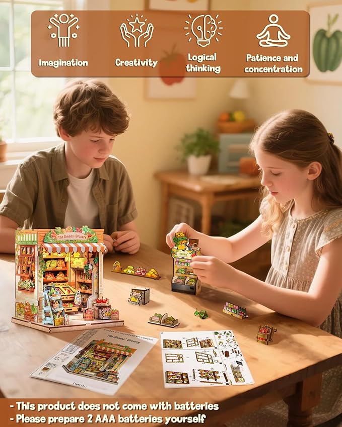 CUTEBEE Book Nook Kit, DIY Miniature House Kits for Adult and Teens, Dollhouse Booknook Tiny House, Bookshelf 3D Wooden Puzzle, DIY Craft Gifts for Family and Friends (The Greens’ Grocery)