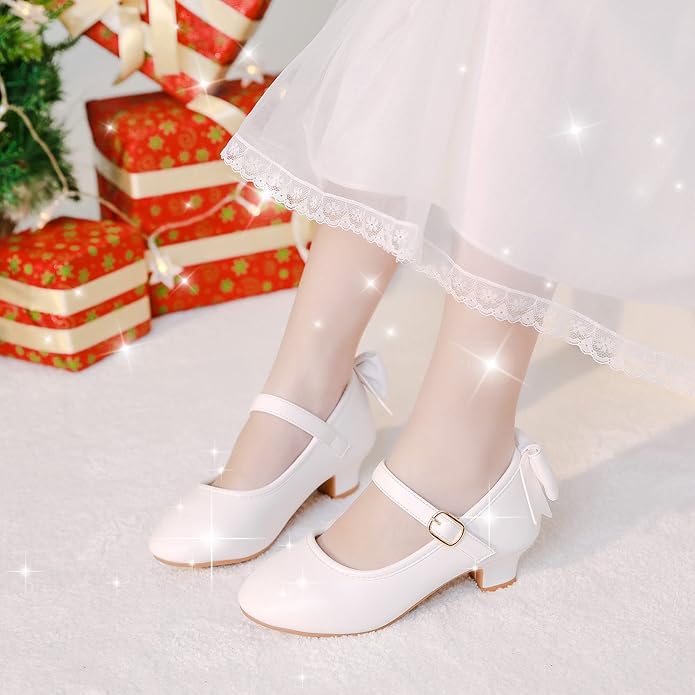 Dufannie Girls Dress Shoes Low Heel Princess Flats Mary Jane Flower Wedding Party Glitter Shoes for Kids Toddler