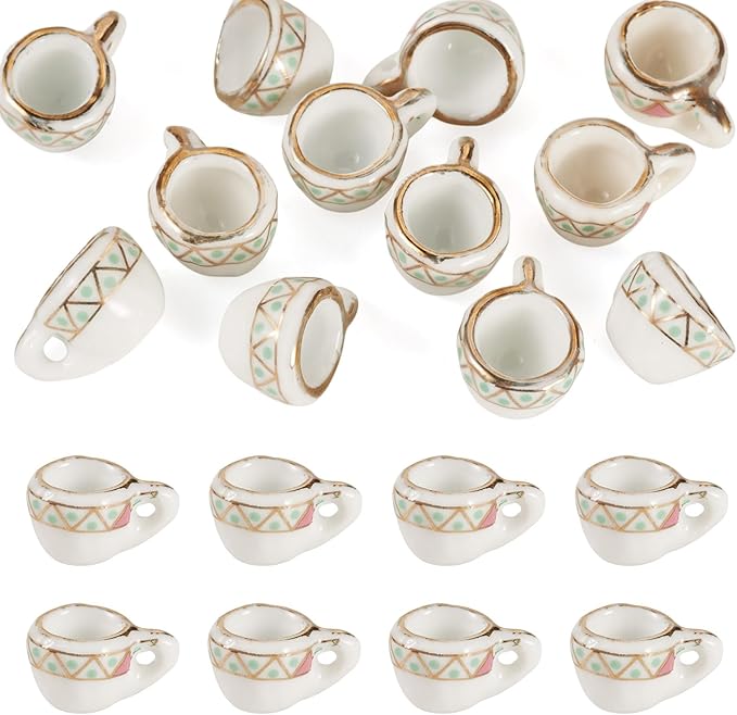 12Pcs Miniature Ceramic Tea Cup for Dollhouse 16x12mm Porcelain Mini Coffee Cup Charms Set for Micro Landscape Garden Tea Party Playhouse Ornaments DIY House Scene