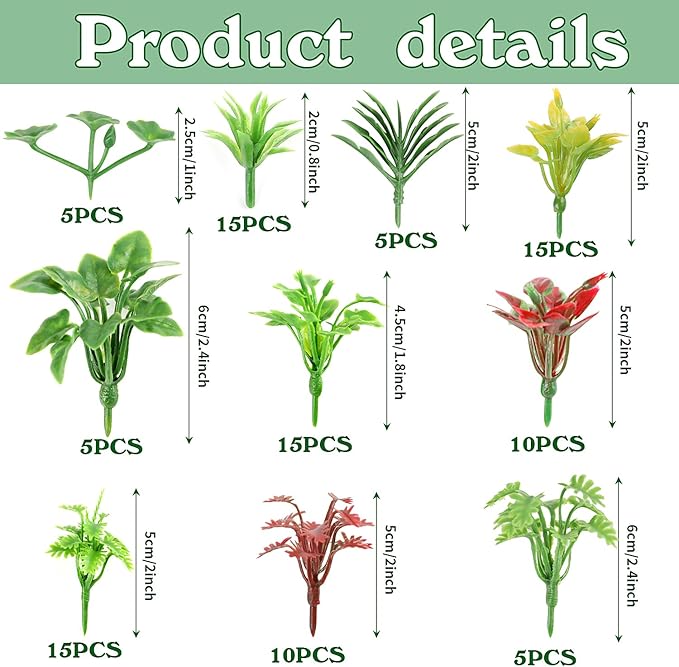 FOIMAS 100pcs Miniature Plant Set - Mini Trees, Flowers, Shrubs for Fairy Garden, Diorama, Train Scenery, Sand Architecture Model Craft Supply