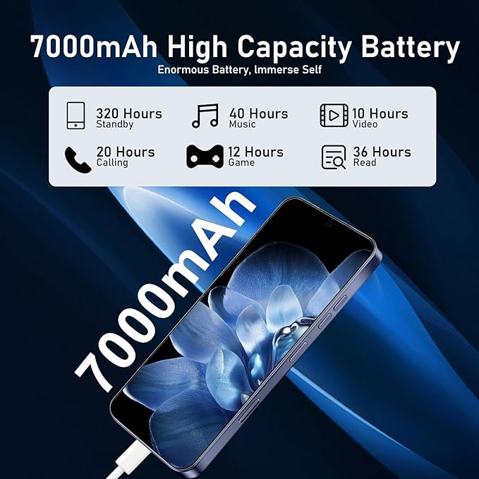 JQAKP 16PROMA X 5G Phone,Smartphone Unlocked Cell Phone 16GB+512GB/6.99“ HD Screen Display/68MP+108MP Camera/7000 mAh, Dual SIM Card/Face Unlock/Fingerprint Button Unlock (Dark Blue)
