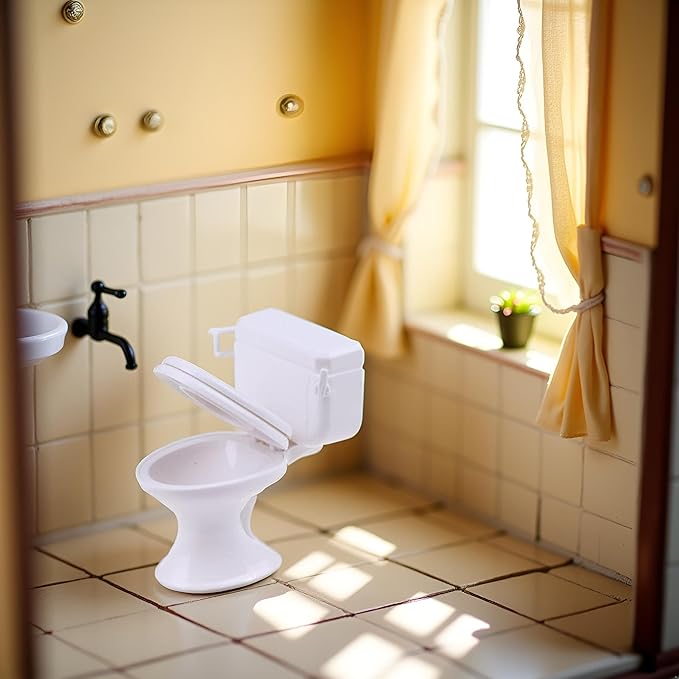 1:12 Scale Miniature Bathroom Toilet - Realistic Dollhouse Furniture for DIY Crafts, Dioramas and Architectural Models
