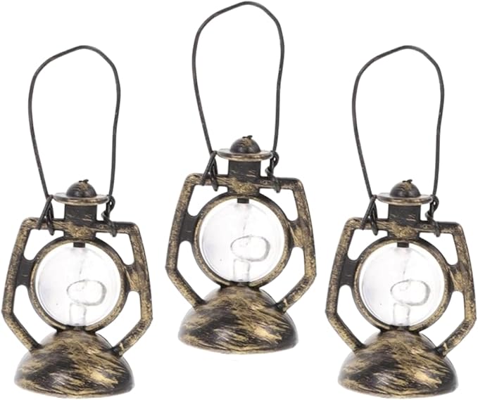 3Pcs Miniature Dollhouse Lanterns – Bronze Kerosene Lamp Micro Landscape Ornaments for Fairy Garden, Halloween, Christmas, Diorama, Terrarium, Porch Light, Outdoor Decoration, Dollhouse Accessories（C）