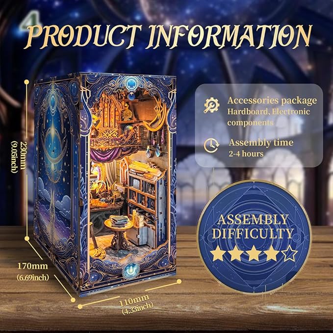 3D Puzzles Book Nook Kit, DIY Miniature Book Nook Kit Creative Decorative with LED Lights Bookend Bookshelf Insert for Adults Teens-Star Map Secrets(SQ -35)