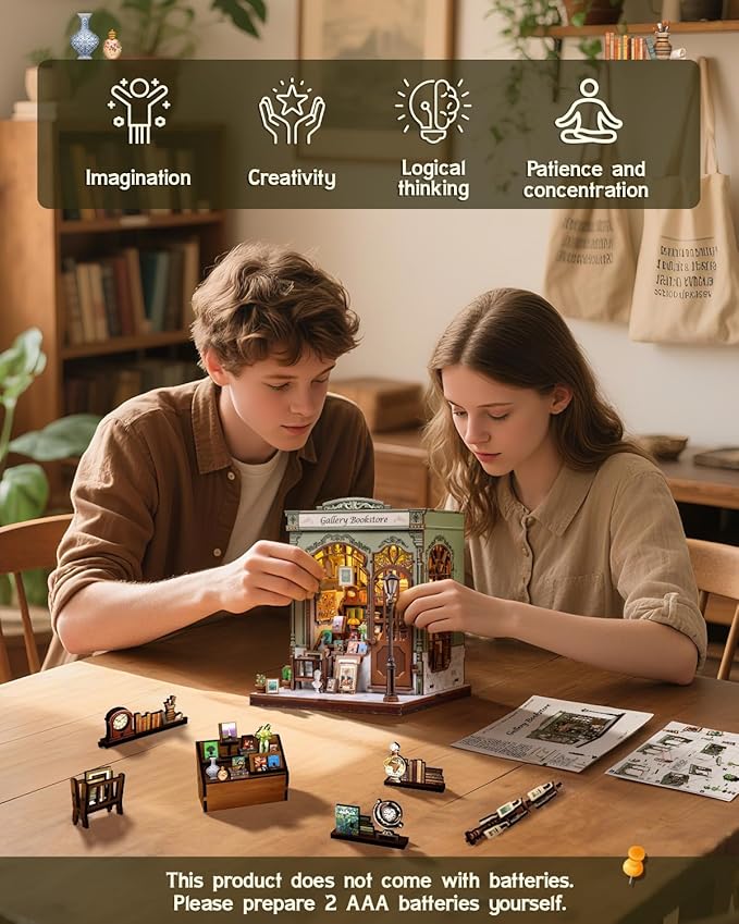 CUTEBEE Book Nook Kit, DIY Miniature House Kits for Adult and Teens, Decorative Bookend with LED, 3D Wooden Puzzle, Mini Booknook Tiny House Model Building Kit, DIY Crafts Hobbies Gifts
