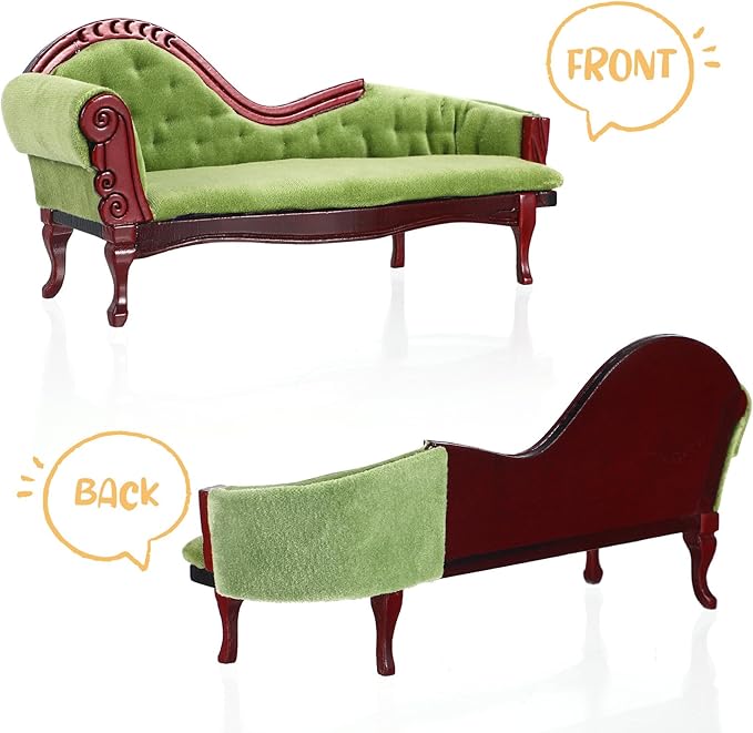 ABOOFAN Dollhouse Furniture Miniature Accessories 1 12 Scale Vintage Wooden Sofa Mini Victorian Bench Chair Lounge for Dollhouse Living Room Craft Decoration