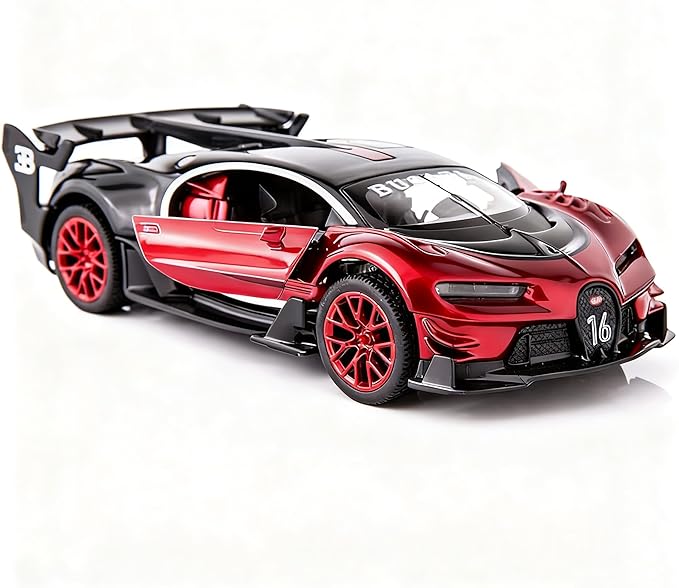 BDTCTK Bugatti Vision GT Supercar 1/32 Zinc Alloy Die Casting Pull Back Car Model Toy Sound and Light for Boy Girl Gift （red）