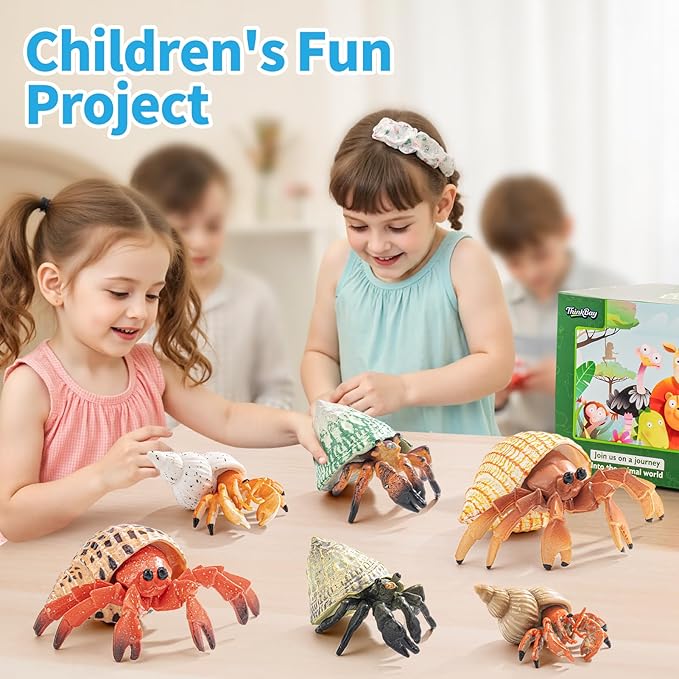 6PCS Hermit Crab Figurines Toys,Ocean Sea Animals Toys Figures, Realistic Soft Sea Creatures Toys for Kids Boys Girls,Birthday Gifts Cake Toppers Decoration for Toddlers Boys Girls