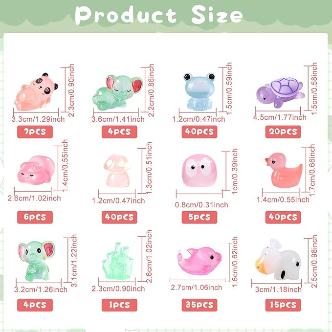 245 Pcs Resin Mini Animals Luminous Miniature Figures Ornament Glow in The Dark Tiny Sea Animals Fairy Garden Accessories for Micro Dollhouse Landscape Aquarium Decorations DIY Hide Seek