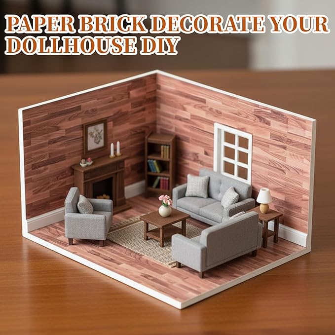 3PCS Mini Museum Flooring: Self-Adhesive Miniature Dollhouse Flooring Wall Stickers, 11.6x8.26in, Wood Color, Perfect for DIY Dollhouse Accessories