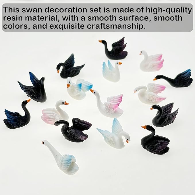 Cayway 16 PCS Miniature Swan, Mini Swan Decor Resin Swan Model Decorative Statues Fairy Garden Animals for Plant Pots Bonsai Craft, Micro Landscaping Decoration