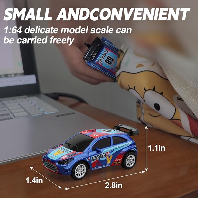 Mini Rc Car, 1/64 Scale Remote Control Car with LED Lights, 2.4Ghz Alloy Remote Control Racing, Speed/Steering Adjustable (Yellow)