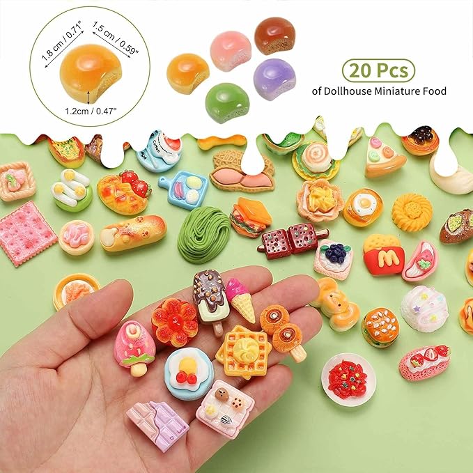 Dollhouse Miniature Food, Cute Mixed Steamed Bread Figures Toys Mini Resin Foods Trinkets for Pretend Play Kitchen Cooking Game & Doll House Decor (Mixing Colors, 20pcs)
