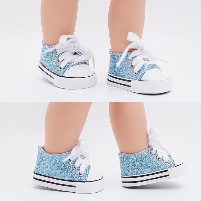 Etistta 6 Pairs of Glitter Canvas 18 inch Doll Shoes for 18 inch Doll Shoes American Dolls Accessories