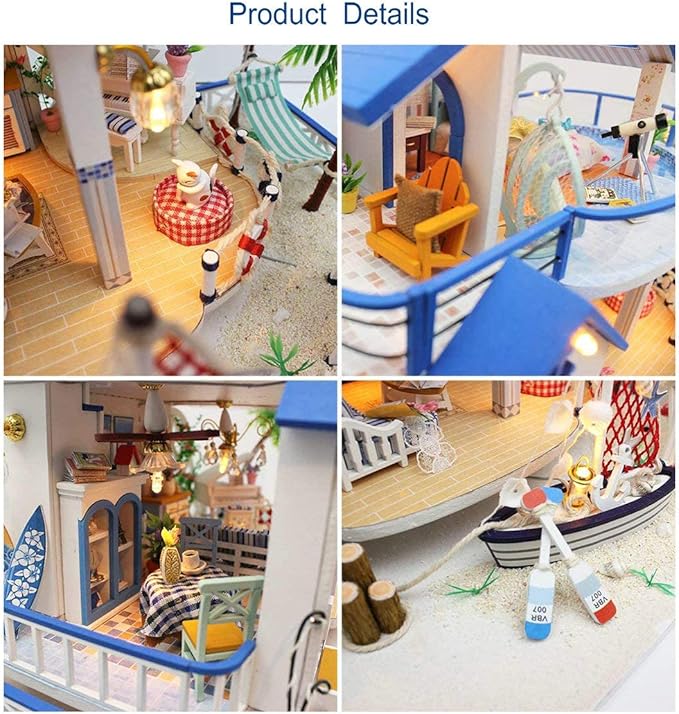 GuDoQi DIY Miniature Dollhouse Kit, Miniature House Kit 1:24 Scale,Tiny House kit with Music and Furniture Kit, Great Gift for Birthday Christmas, Blue Sea Legend
