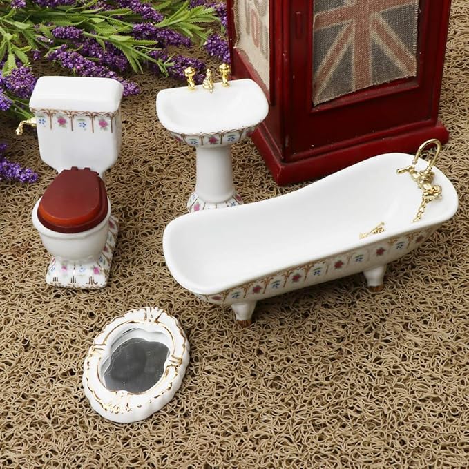 DYNWAVE Bathroom Decor WC Bathtub Set Dollhouse Miniature 1:12# 2，