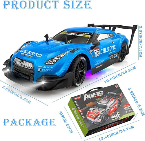 1:16 Spray RC Drift Car for Kids 4WD 2.4GHz 40KM/H High Speed Remote Control Car with LED Lights Drifting Tires & 2 Batteries, Racing Sport Toy for Boys Girls (Blue)