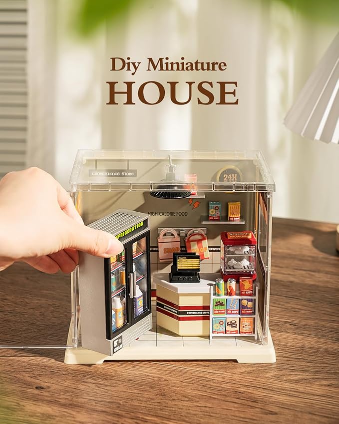DIY Miniature House Kit, Dollhouse Kit, Miniature Kit, DIY Mini House Building Kit for Adult Teen, Plastic Tiny House Making Kit, Best Craft Hobbies Gift, Convenience Store