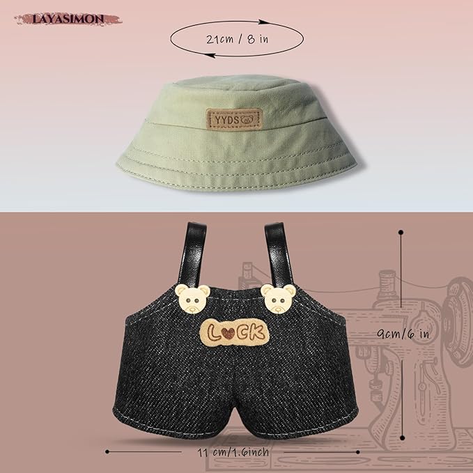 Clothes for 6.7in/17cm Dolls (Without Dolls) Sets and Accessories,6PCS (Hat + Bow + Glasses + Shawl + Pants + Shoes), Collectors and As Gifts. (Academic Style-Brown)