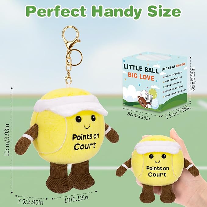 Dalycro Tennis Ball Plush Keychain for Backpack, Cute Tennis Ball Gift for Coach Sports Fans Lover Women Men