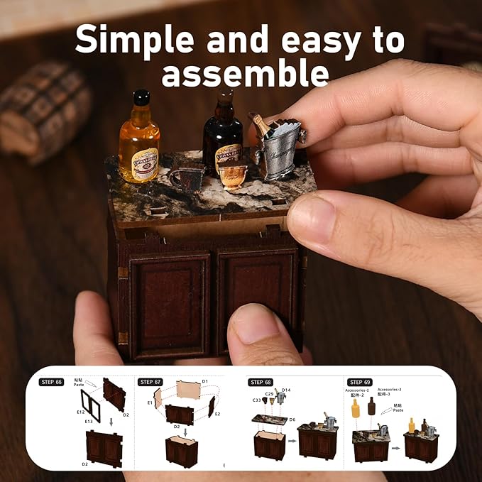 DIY Book Nook Kit - Corner Miniature Wooden House Toy Model,3D Puzzle Tiny House Bookshelf Insert Decor for Adults,Teens,Creative Christmas/Birthday Gift for Book Lovers,Friends,Family (Tavern)