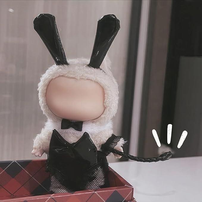 2026 New 17cm Doll Fashion Clothes Set: Black Bunny Ears Headband, Leather Skirt, Collar with O-Ring, Mesh Pants, Mini Whip - Cute Outfits & Accessories for Unique Style