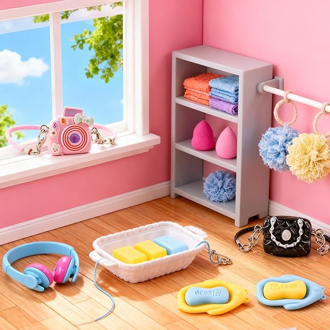 116Pcs Dollhouse Mini Accessories Set - Makeup Tools Bathroom Toiletries Handbag for DIY Micro Scene Decoration Simulation Shampoo Hair Dryer Cosmetic Brush for Bedroom Girl Novelty Toy Jewelry Box