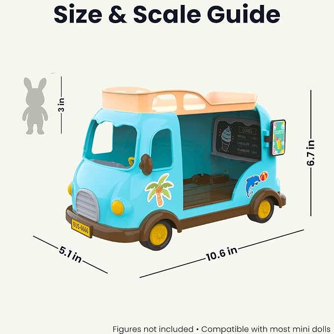 Family Ice Cream Truck Toy — Dessert Food Truck Playset with Cash Register, Chairs & Umbrella, Dollhouse Pretend Play Vehicle, Gift for Kids Ages 3+