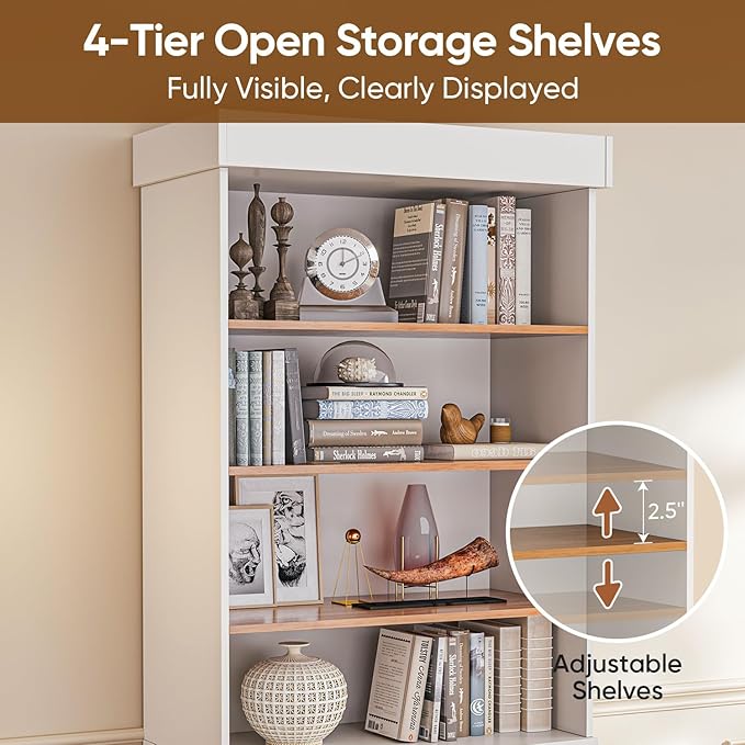 71" Tall Farmhouse Kitchen Pantry, Large Storage Cabinet with Glass Doors, Adjustable Shelves, 3 Drawer, Wood Versatile Hutch Cabinet for Dining Room, Living Room, White 2 PCS