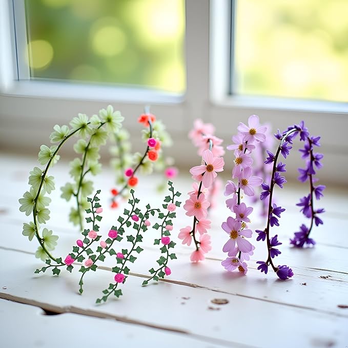 Mini Simulation Flower Strips and Vines Micro Landscape, 1:12 Miniature Model Mini Garden Scene Props Decoration, Dollhouse Décor（5.12in）