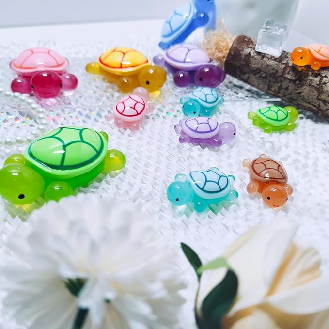 5 Pcs Large Glow in The Dark 3D Resin Turtles Miniature Garden Figurines,Accessories for Decorating DIY Dollhouse Fish Tank Fridge Wall Art, Safe, Durable, Non Fading 5 Colors