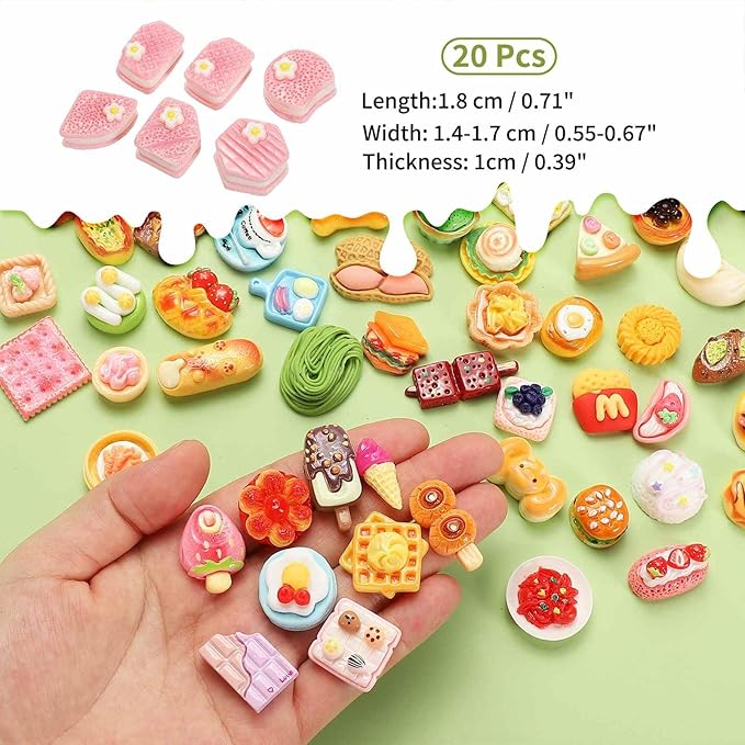 Dollhouse Miniature Food, Cute Mixed Cherry Blossoms Cookies Figures Toys Mini Resin Foods Trinkets for Pretend Play Kitchen Cooking Game & Doll House Decor (Pink, 20pcs)