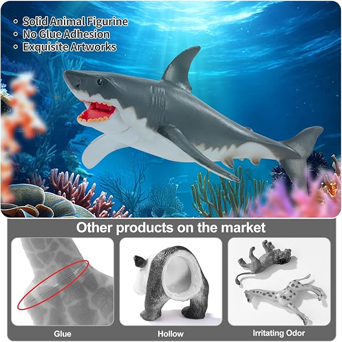 6PCS 5-7"L Realistic Shark Bath Toy for Kids, Plastic Sea Ocean Animals Figures Toys for Toddlers Includes Great White Shark Figurines Cake Toppers Birthday Party Favors & Gifts for Boy Girl